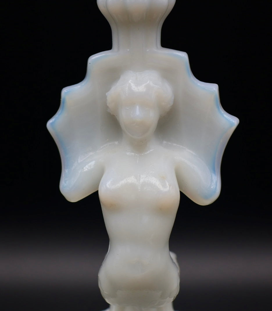 Portieux Vallerysthal Opaline Milk Glass Mermaid Candlestick