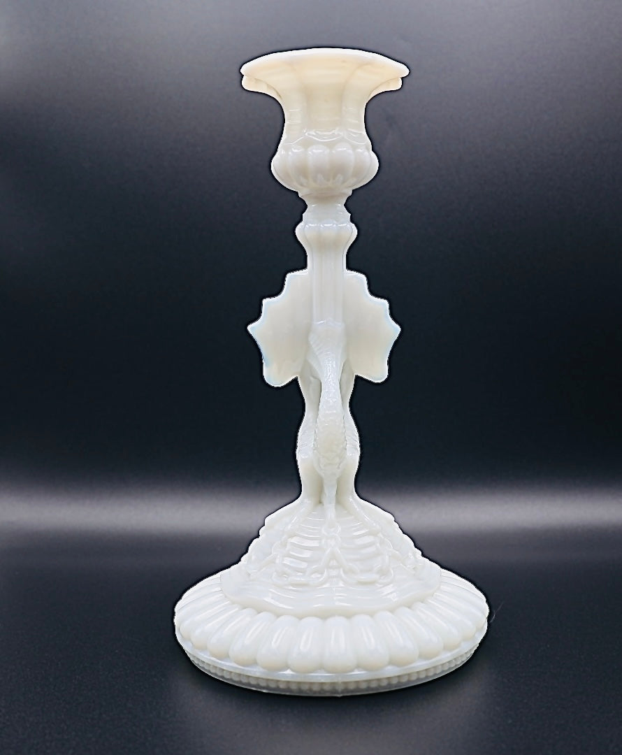 Portieux Vallerysthal Opaline Milk Glass Mermaid Candlestick