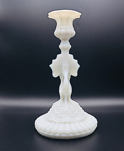 Portieux Vallerysthal Opaline Milk Glass Mermaid Candlestick