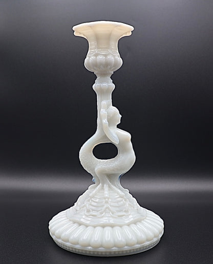 Portieux Vallerysthal Opaline Milk Glass Mermaid Candlestick