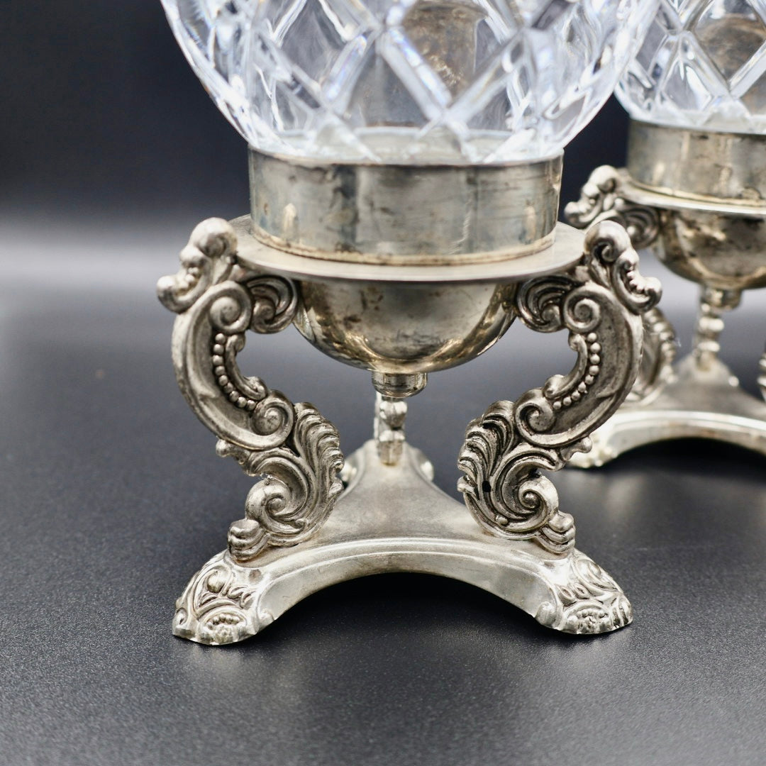 Pair of Early-Era Godinger Silverplate & Cut Crystal Hurricane Candle Sconces