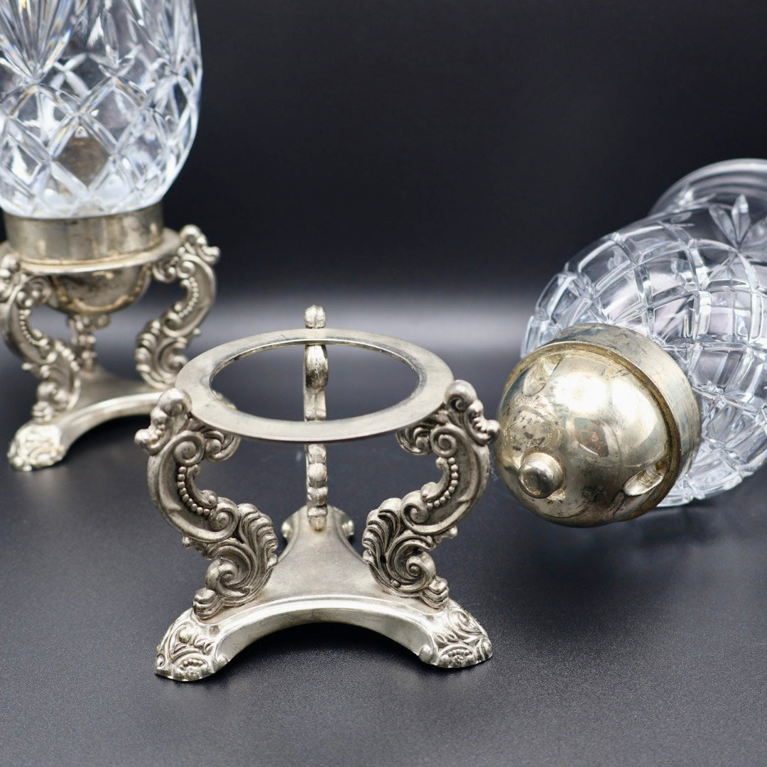 Pair of Early-Era Godinger Silverplate & Cut Crystal Hurricane Candle Sconces