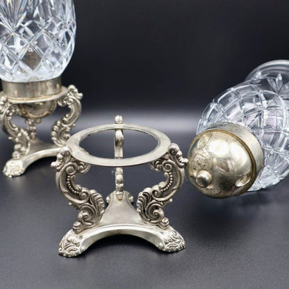 Pair of Early-Era Godinger Silverplate & Cut Crystal Hurricane Candle Sconces