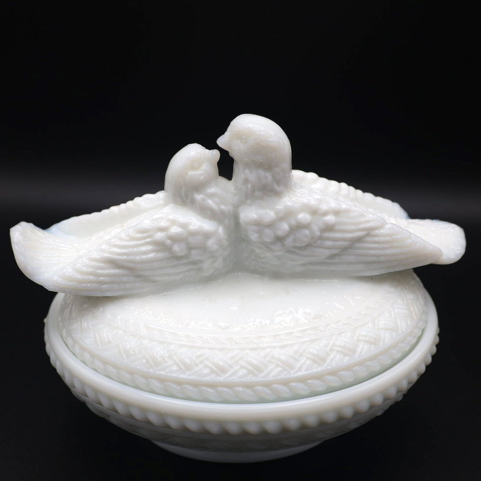 Westmoreland "Love Birds on Nest" Milk Glass Covered Dish