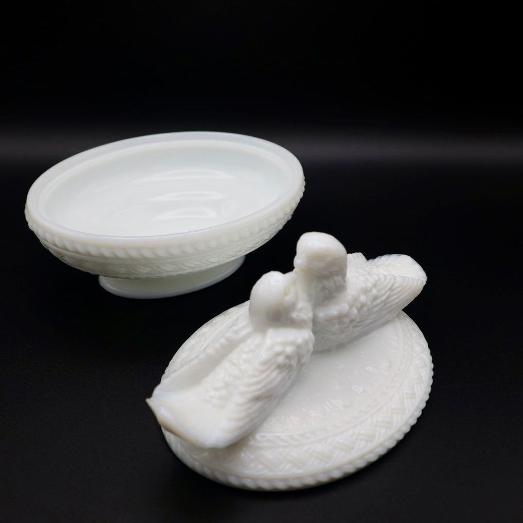 Westmoreland "Love Birds on Nest" Milk Glass Covered Dish