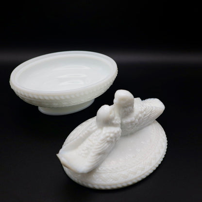Westmoreland "Love Birds on Nest" Milk Glass Covered Dish