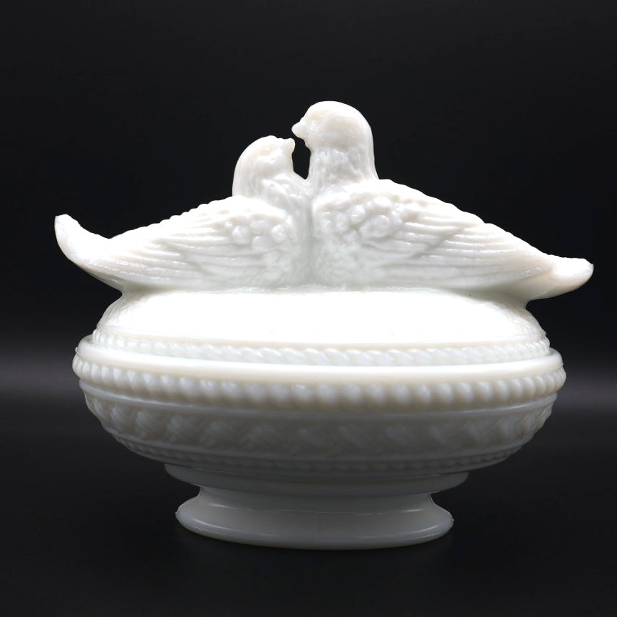 Westmoreland "Love Birds on Nest" Milk Glass Covered Dish