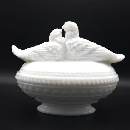 Westmoreland "Love Birds on Nest" Milk Glass Covered Dish