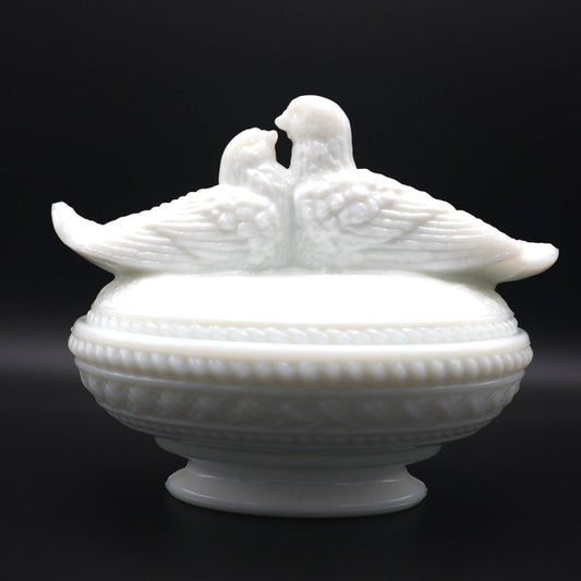 Westmoreland "Love Birds on Nest" Milk Glass Covered Dish