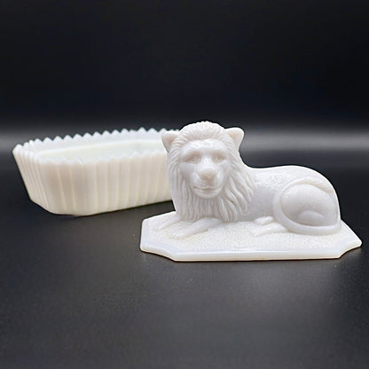 Westmoreland "Lion on Nest" Milk Glass Covered Dish