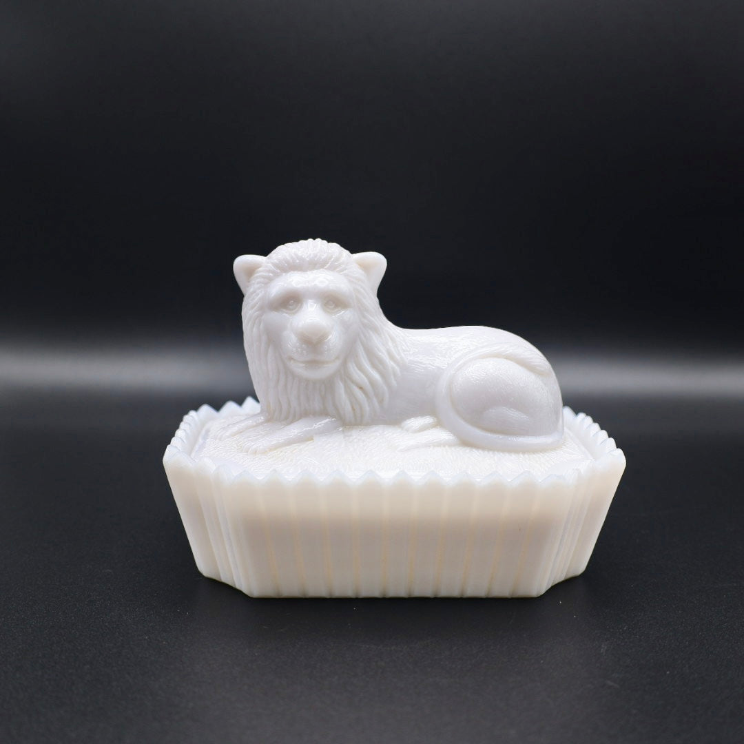 Westmoreland "Lion on Nest" Milk Glass Covered Dish