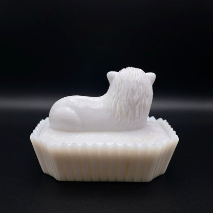 Westmoreland "Lion on Nest" Milk Glass Covered Dish
