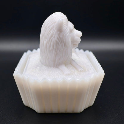 Westmoreland "Lion on Nest" Milk Glass Covered Dish