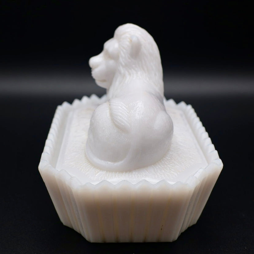 Westmoreland "Lion on Nest" Milk Glass Covered Dish