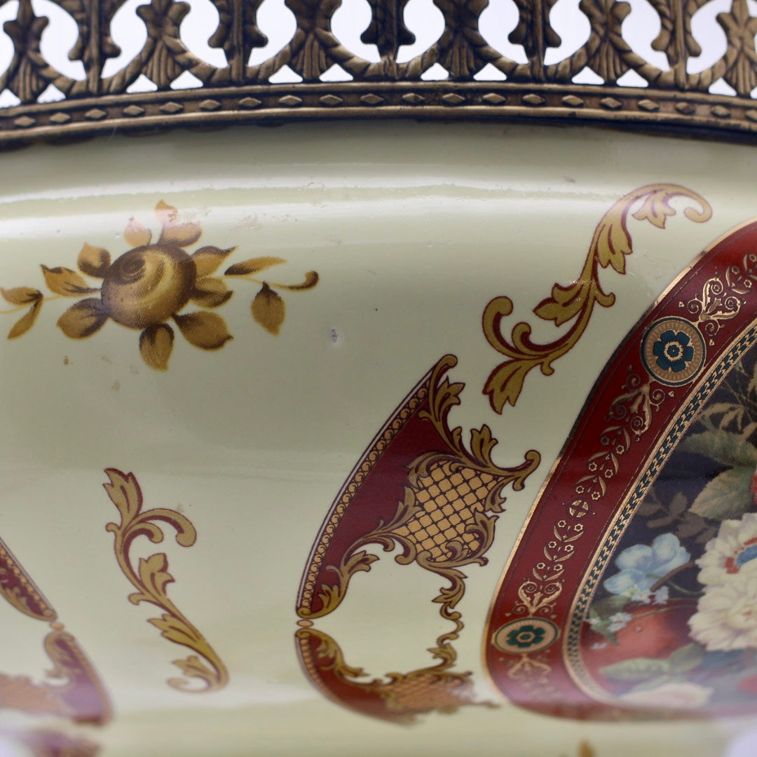 Antique European Porcelain Urn with Gilt Spelter Handles (c. 1890–1910)