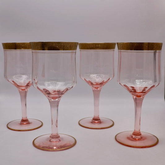 Tiffin-Franciscan Rambler Rose Pink & Gold Goblets (Set of 4)