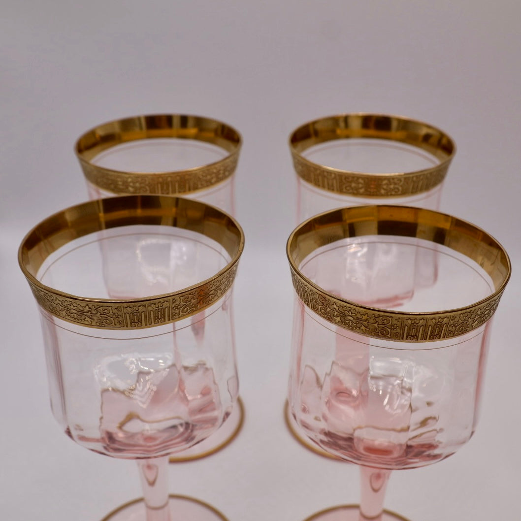 Tiffin-Franciscan Rambler Rose Pink & Gold Goblets (Set of 4)