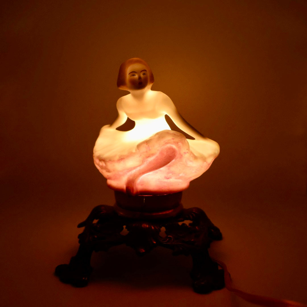 Art Deco Fulper Ballerina Perfume Lamp with Cast Metal Base