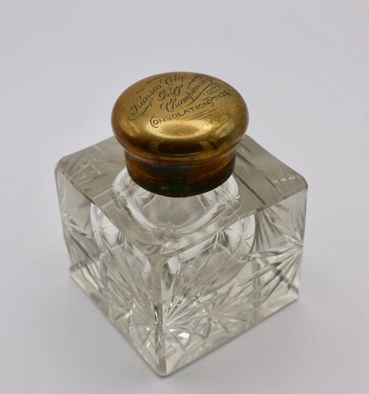 1904 American Brilliant Cut Glass Inkwell with Gilt Hinged Lid – Kansas City Golf Championship Engraving