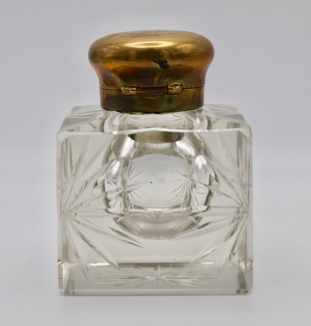 1904 American Brilliant Cut Glass Inkwell with Gilt Hinged Lid – Kansas City Golf Championship Engraving