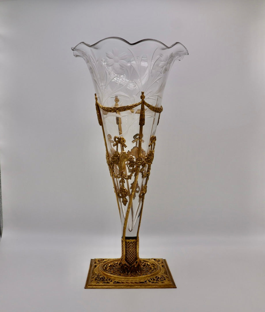 Vicotiran Cut Glass Vase with Ornate Bronze Mount