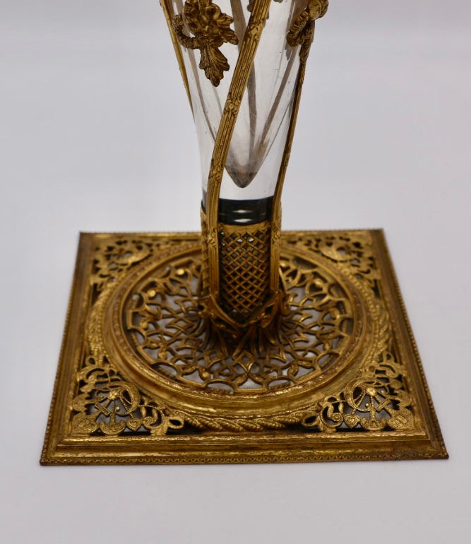 Vicotiran Cut Glass Vase with Ornate Bronze Mount
