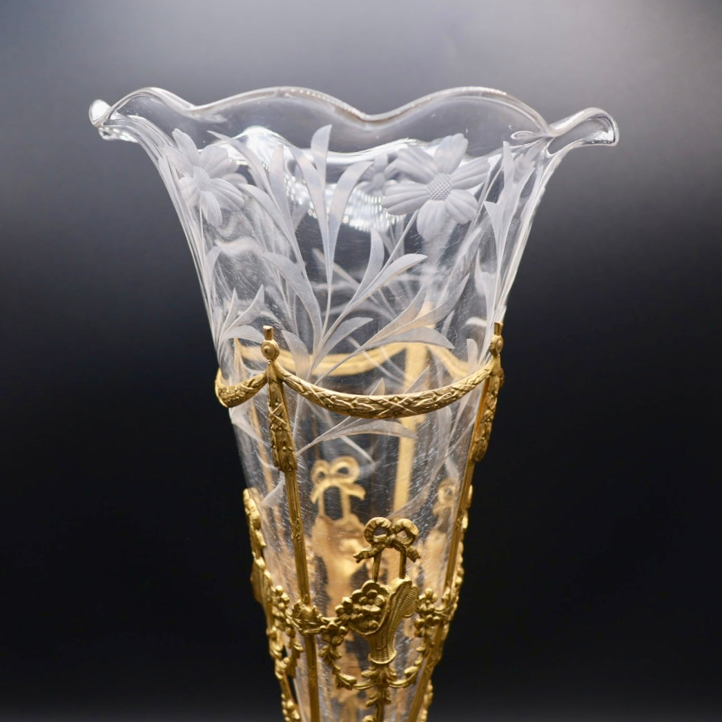 Vicotiran Cut Glass Vase with Ornate Bronze Mount