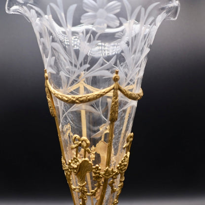 Vicotiran Cut Glass Vase with Ornate Bronze Mount