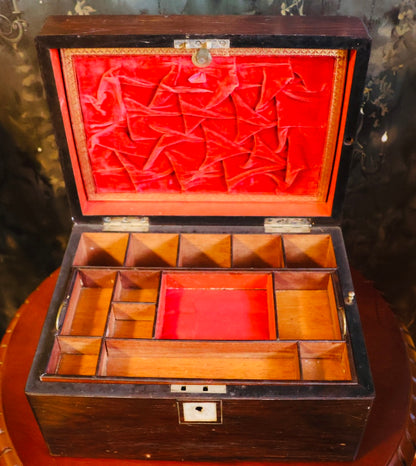 Antique Rosewood Traveling Dressing / Vanity Box with Accessories