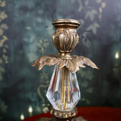 Victorian Revival Brass & Crystal Candlestick Holder