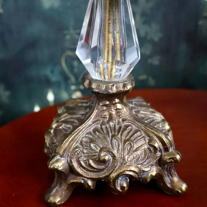 Victorian Revival Brass & Crystal Candlestick Holder