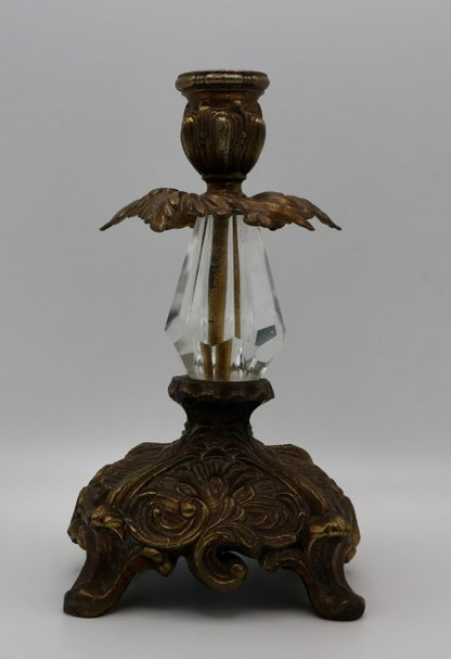 Victorian Revival Brass & Crystal Candlestick Holder