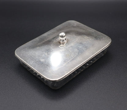 Vintage Mid-Century Glass Sardine Box with Silvertone Lid