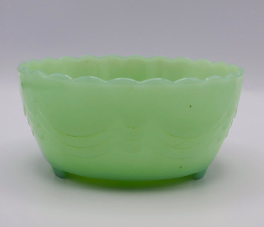 Vintage Fire-King Jadeite 3-Footed Scalloped Bulb Bowl