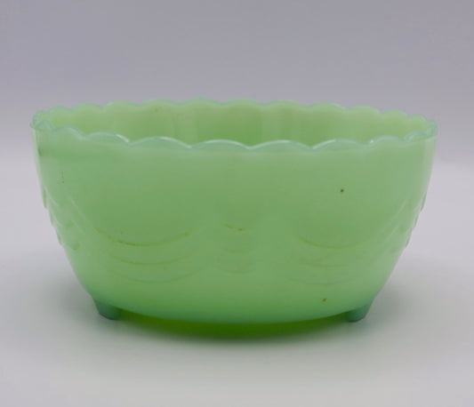 Vintage Fire-King Jadeite 3-Footed Scalloped Bulb Bowl