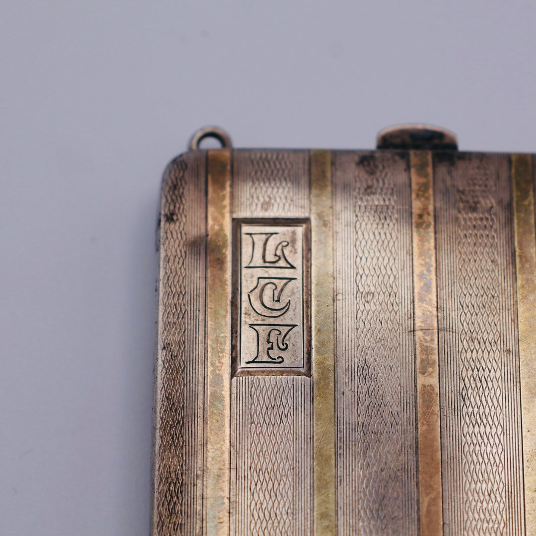 Antique Sterling Silver Coin Compact Purse with 10K Gold Inlay