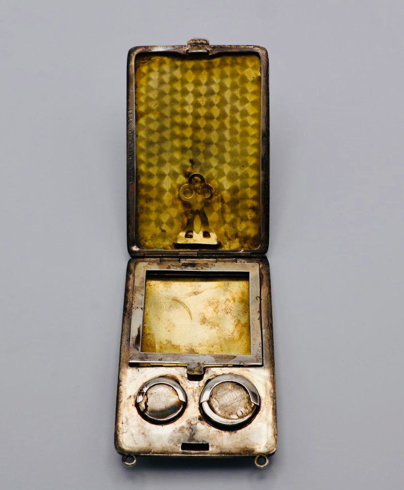 Antique Sterling Silver Coin Compact Purse with 10K Gold Inlay