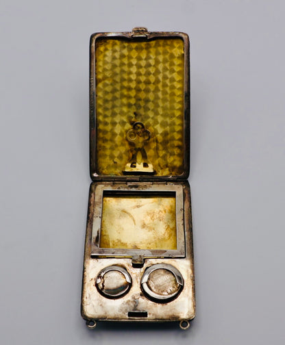 Antique Sterling Silver Coin Compact Purse with 10K Gold Inlay