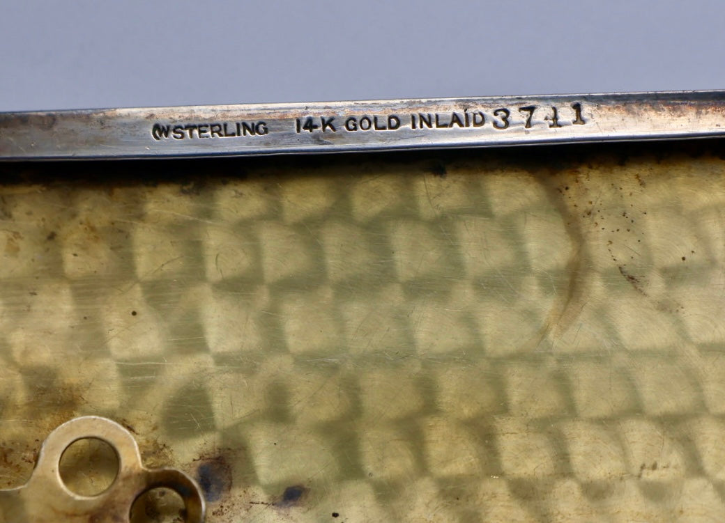 Antique Sterling Silver Coin Compact Purse with 10K Gold Inlay