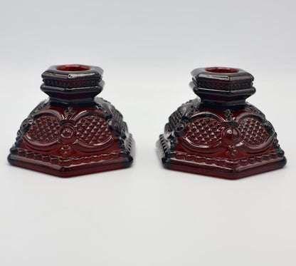 Vintage Avon 1876 Cape Cod Ruby Glass Candle Holders (Set of 2)