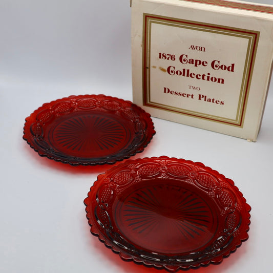 Vintage Avon Cape Cod Ruby Red Dessert Plates (Set of 2)