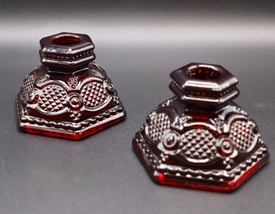 Vintage Avon 1876 Cape Cod Ruby Glass Candle Holders (Set of 2)