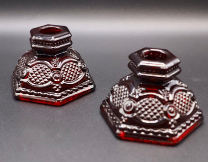Vintage Avon 1876 Cape Cod Ruby Glass Candle Holders (Set of 2)