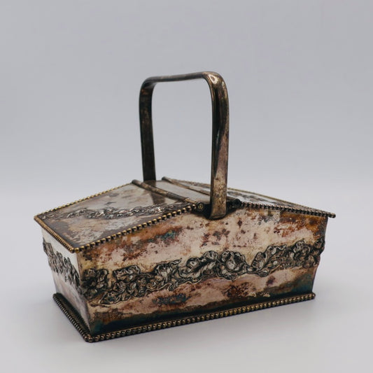 Antique Pairpoint Quadruple Plate Silverplate Basket Box with Handle c. 1900