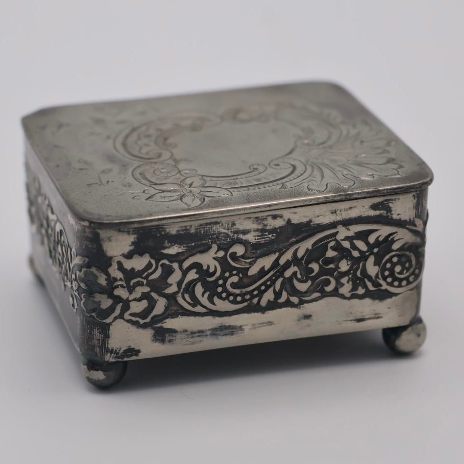 Antique Pairpoint Silverplate Stamp Box - Petite Gilded Desk Casket c. 1890–1915