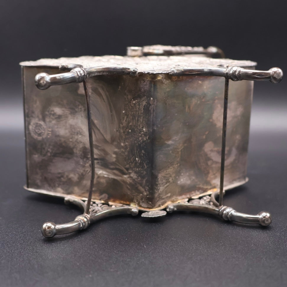 Antique Victorian Pairpoint Silverplate Fan Casket Quadruple Plate Box with Original Liner