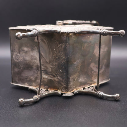 Antique Victorian Pairpoint Silverplate Fan Casket Quadruple Plate Box with Original Liner