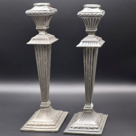 Antique Pairpoint Quadruple Plate Candlesticks with Architectural Diamond Base c. 1890–1910