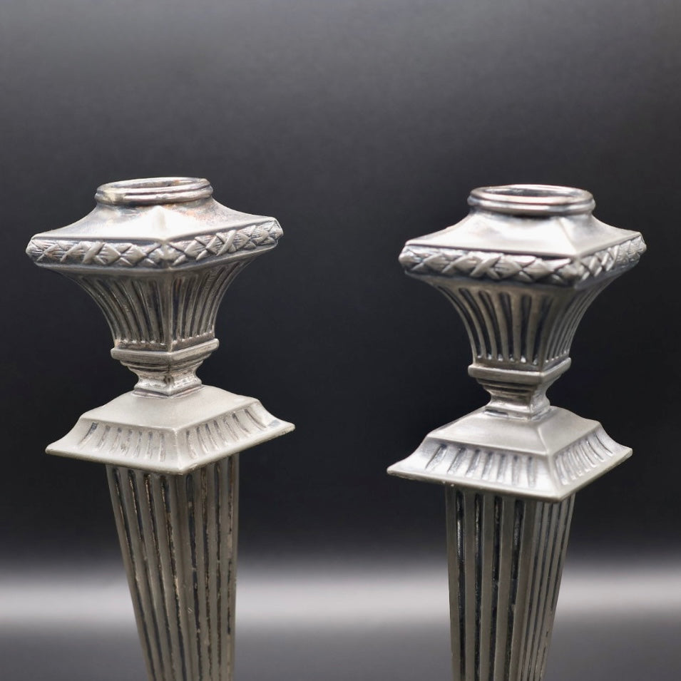 Antique Pairpoint Quadruple Plate Candlesticks with Architectural Diamond Base c. 1890–1910