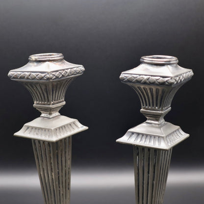 Antique Pairpoint Quadruple Plate Candlesticks with Architectural Diamond Base c. 1890–1910